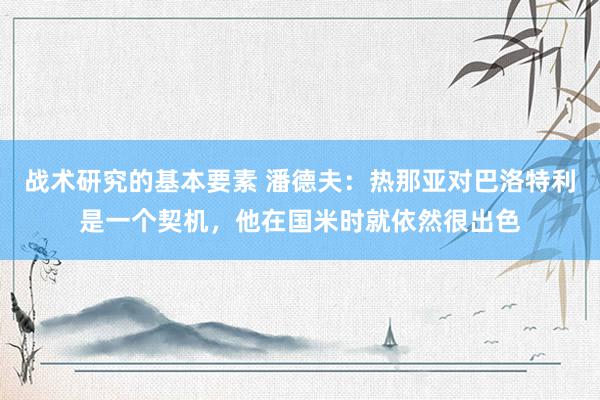 战术研究的基本要素 潘德夫：热那亚对巴洛特利是一个契机，他在国米时就依然很出色