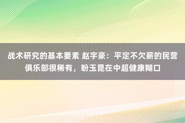 战术研究的基本要素 赵宇豪：平定不欠薪的民营俱乐部很稀有，盼玉昆在中超健康糊口