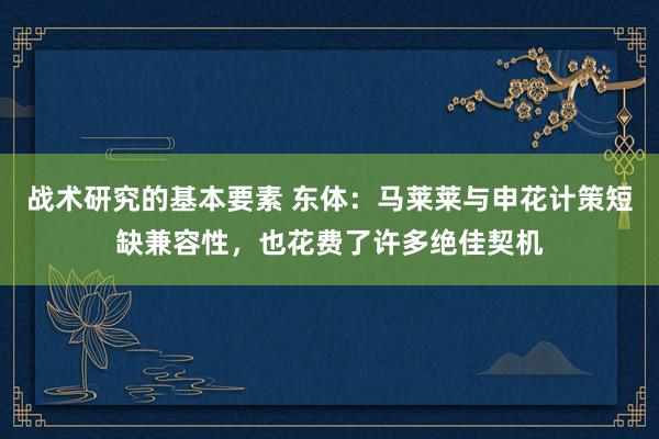 战术研究的基本要素 东体：马莱莱与申花计策短缺兼容性，也花费了许多绝佳契机