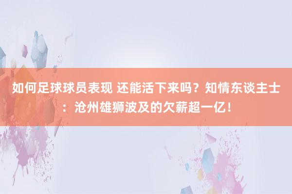 如何足球球员表现 还能活下来吗？知情东谈主士：沧州雄狮波及的欠薪超一亿！