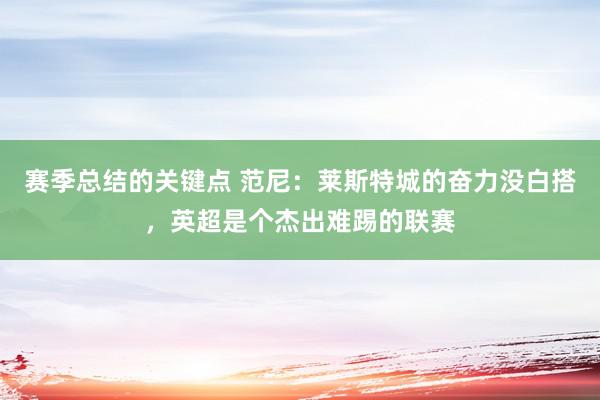 赛季总结的关键点 范尼：莱斯特城的奋力没白搭，英超是个杰出难踢的联赛